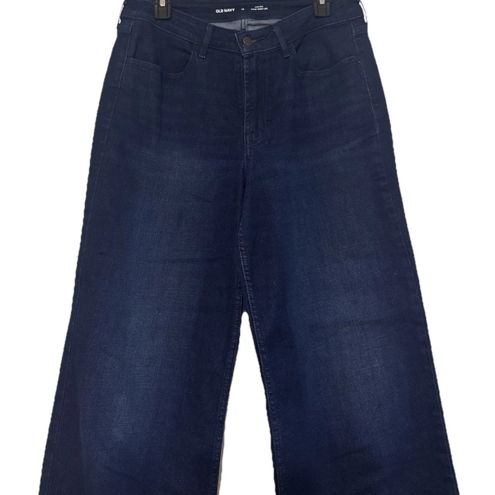 Old Navy Jeans Womens Sz 12 Wow Wide Leg River Dark Blue Wash High Rise Stretch - Picture 2 of 13